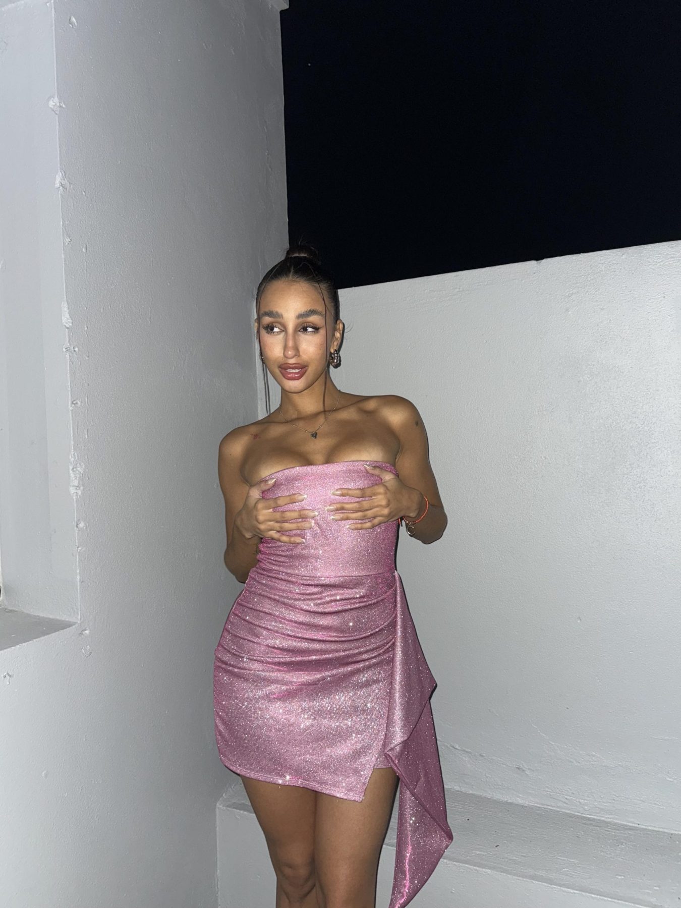 Art. 863-CB Vestido glitter strapless volado y frunce - Imagen 1