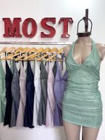 Art. 874-CB Vestido glitter atado y frunce pecho - Imagen 3