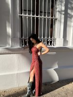 Art. 844-CB Vestido largo crep brillo tiras espalda - Imagen 7