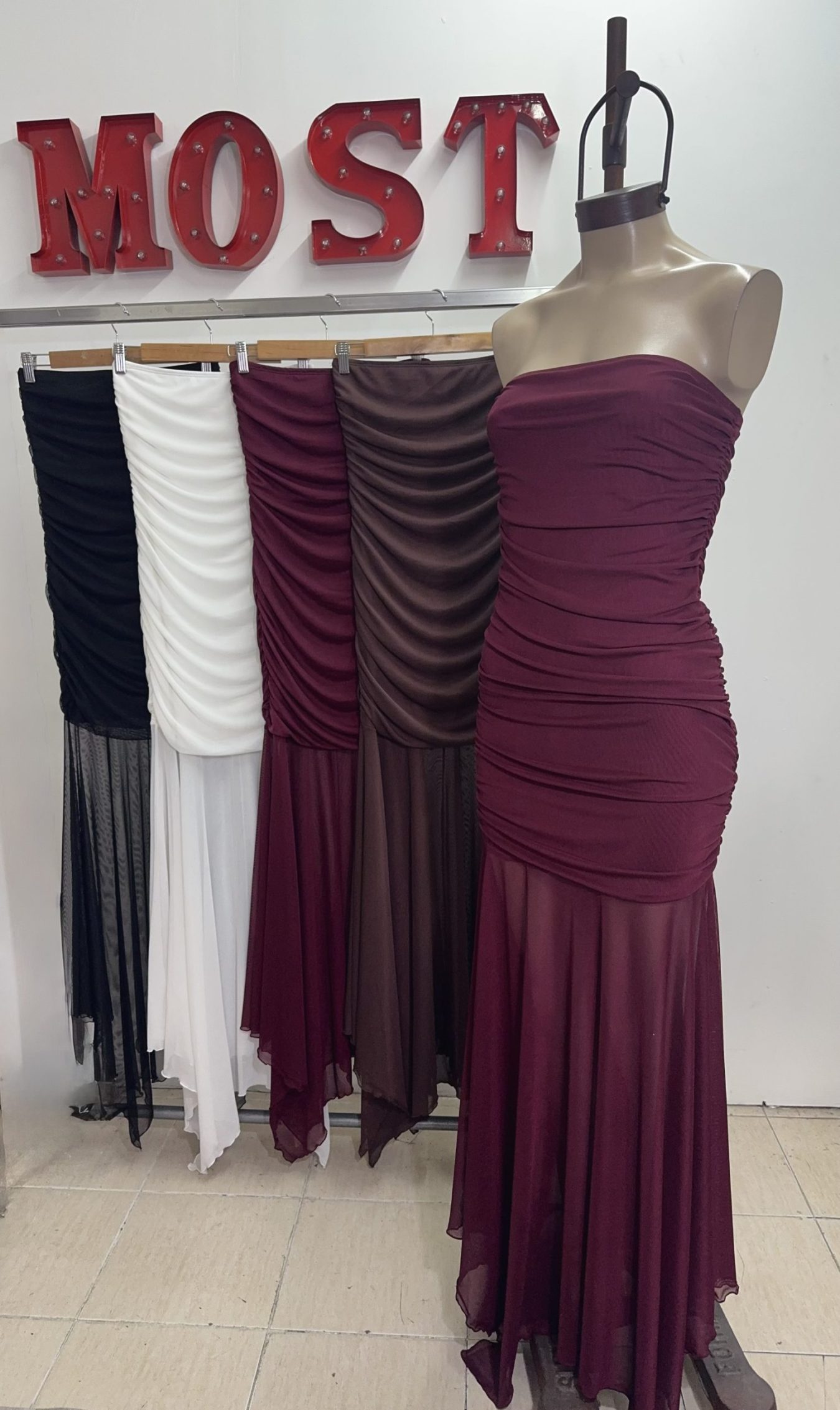 Art. 870-TU-MF Vestido strapless tul-micro frunce y volado - Imagen 2