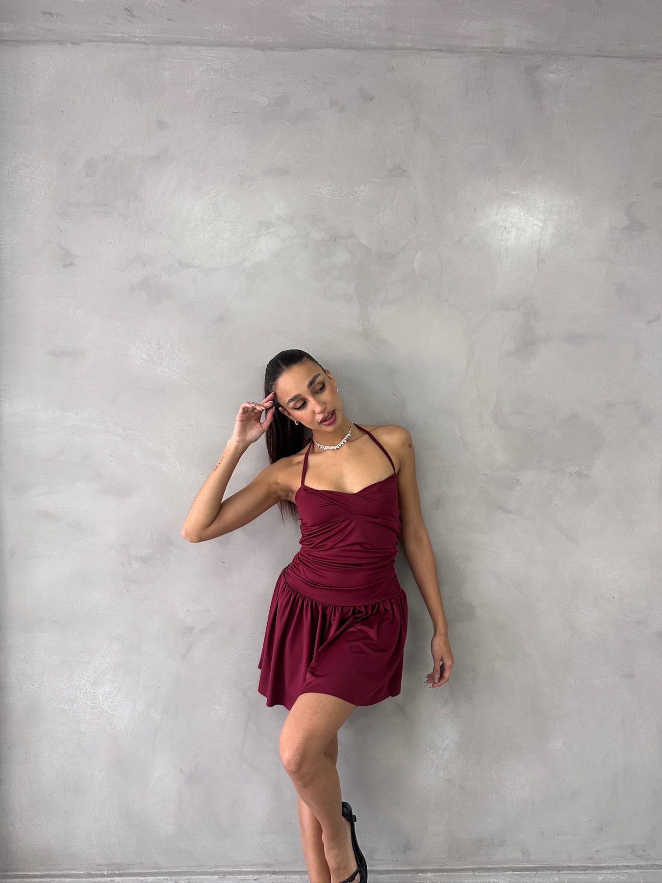 Art. 873-MF Vestido microfibra nudo cruzado y pollera volado - Imagen 1