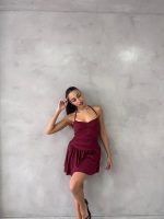 Art. 873-MF Vestido microfibra nudo cruzado y pollera volado