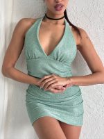 Art. 874-CB Vestido glitter atado y frunce pecho