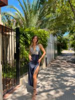 Art. 824-MF Vestido largo microfibra combi lentejuela cruzado esp