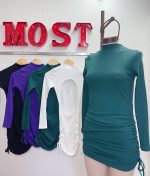 Art. 685-M(LAR) Vestido morley esp. cavada frunce lateral manga larga - Imagen 4