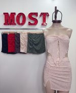 Art. 386-L Pollera lurex glitter frunce y tajo adelante - Imagen 2