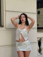 Art. 1501-LE Top lentejuelas doble pico y frunce
