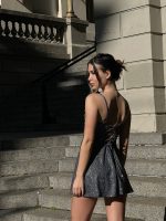 Art. 836-CB Vestido glitter campana tiras atrás - Imagen 2