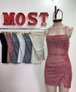 Art. 847-CB Vestido corto cruzado frunce glitter - Imagen 3