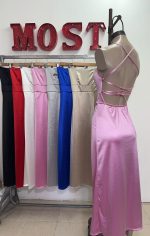 Art. 854-SAT Vestido largo saten con tajo - Imagen 4