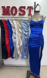 Art. 857-SAT Vestido largo saten frunce pecho y cola - Imagen 3