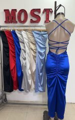Art. 857-SAT Vestido largo saten frunce pecho y cola - Imagen 4