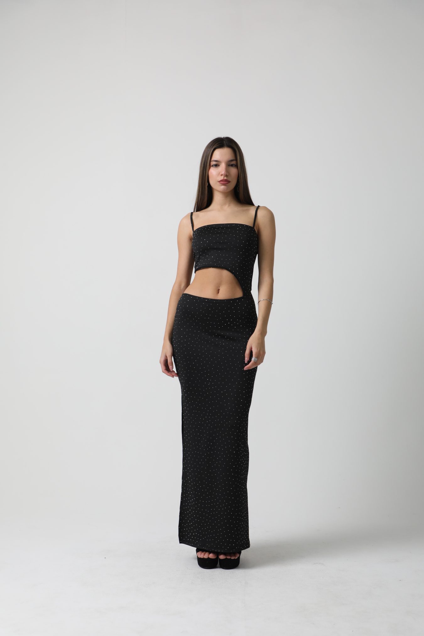 Art. 882-MF-STR Vestido largo bando tajo lat microstrass - Imagen 1