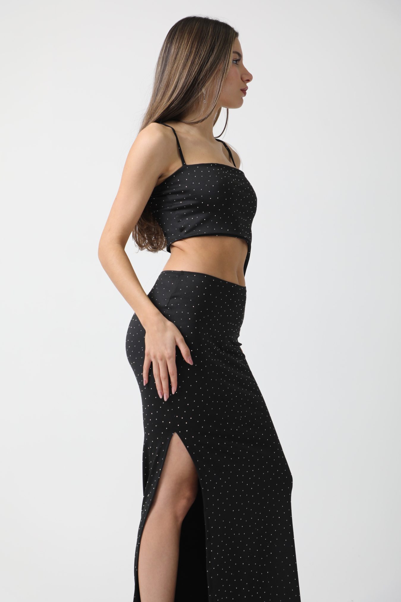 Art. 882-MF-STR Vestido largo bando tajo lat microstrass - Imagen 2